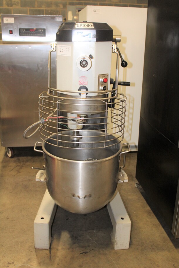 WOW! Titan Model GP1060 Commercial 60Qt. Planetary Mixer With Commercial Stainless Steel 60qt Bowl, Safety Cage And Whisk Attachment. 25x42.5x56. Hardwired. Working When Pulled! 