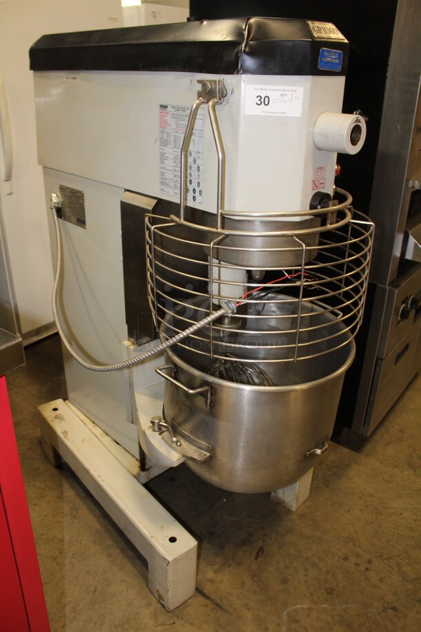 WOW! Titan Model GP1060 Commercial 60Qt. Planetary Mixer With Commercial Stainless Steel 60qt Bowl, Safety Cage And Whisk Attachment. 25x42.5x56. Hardwired. Working When Pulled!  - Image 6 of 9