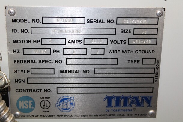 WOW! Titan Model GP1060 Commercial 60Qt. Planetary Mixer With Commercial Stainless Steel 60qt Bowl, Safety Cage And Whisk Attachment. 25x42.5x56. Hardwired. Working When Pulled!  - Image 7 of 9