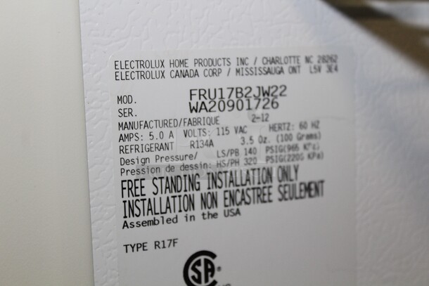 GREAT FIND! Frigidaire Model FRU17B2JW22 Upright Freezer. 32x26x65.5. 115V/60Hz. Working When Pulled - Image 4 of 8