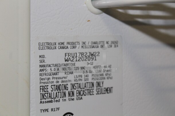 GREAT FIND! Frigidaire Model FRU17B2JW22 Upright Freezer. 32x26x65.5. 115V/60Hz. Working When Pulled - Image 5 of 8