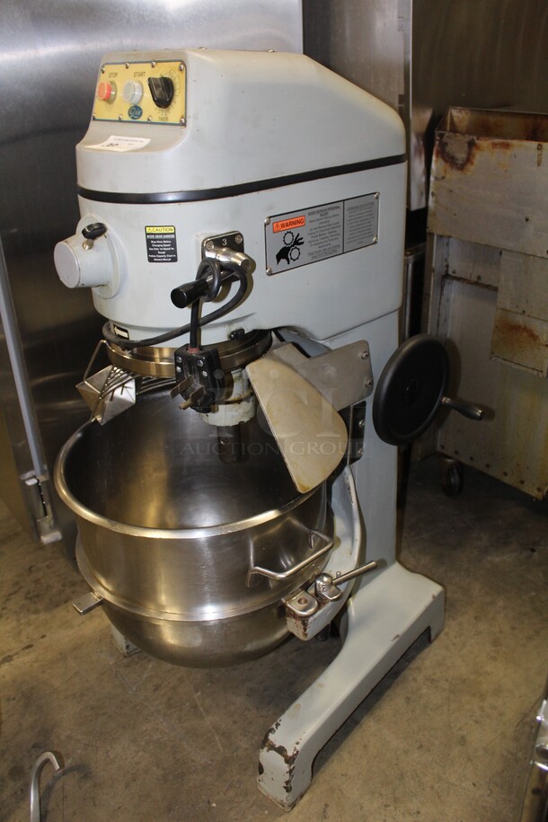 AWESOME! Globe Model SP60P-3 Commercial 60qt. Planetary Mixer With Commercial Stainless Steel Bowl, Bowl Guard, Whisk Attachment, 2 Paddle Attachments, And 2 Dough Hooks. 24x26.5x51.5. 208V/60Hz. 3 Phase. Working When Pulled! - Image 3 of 7
