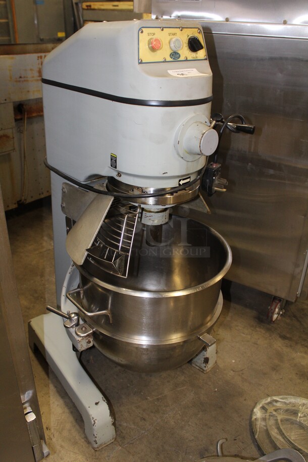 AWESOME! Globe Model SP60P-3 Commercial 60qt. Planetary Mixer With Commercial Stainless Steel Bowl, Bowl Guard, Whisk Attachment, 2 Paddle Attachments, And 2 Dough Hooks. 24x26.5x51.5. 208V/60Hz. 3 Phase. Working When Pulled! - Image 6 of 7