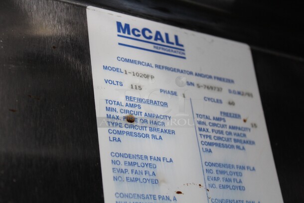 NICE! McCall Model 1-1020FP Commercial Stainless Steel Single Door Pass Thru Freezer. 27.5x34x84. 115V/60Hz. Working When Pulled! - Image 7 of 9