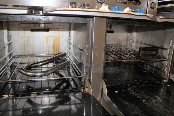 GREAT! Castle Commercial Stainless Steel Natural Gas Double Oven With Griddle, 2 Burners And Holding Station On Commercial Casters. 48x30x45  - Image 5 of 10