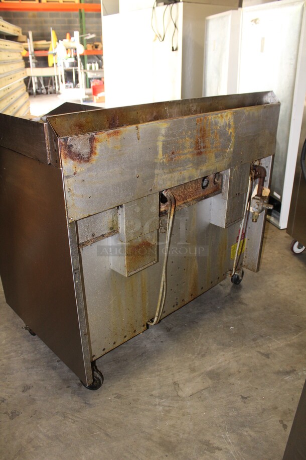 GREAT! Castle Commercial Stainless Steel Natural Gas Double Oven With Griddle, 2 Burners And Holding Station On Commercial Casters. 48x30x45  - Image 9 of 10