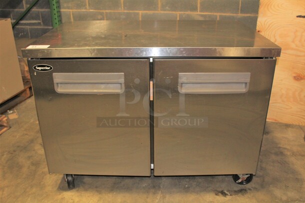 FABULOUS! Superior Model UR48 Commercial Stainless Steel 2 Door Undercounter Refrigerator/Cooler On Commercial Casters. 48x30x36. 115V/60Hz. Working When Pulled!