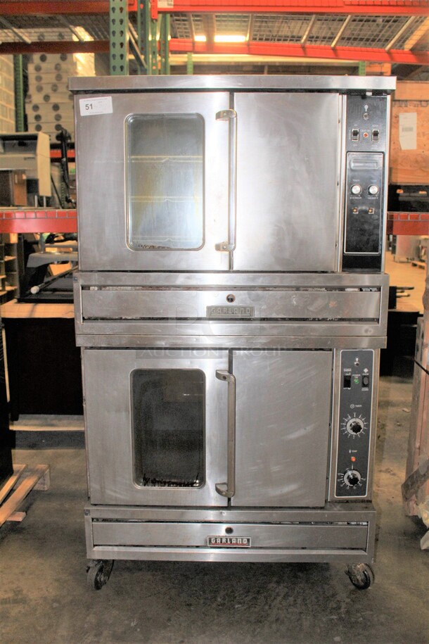  (x2) 2 FANTASTIC Garland Commercial Full Size Natural Gas Convection Ovens On Commercial Casters. 40x29.5x70.5. 2 Times Your Bid.