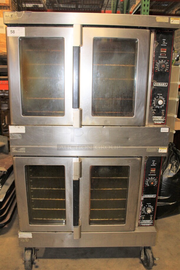 (x2) 2 AMAZING! Hobart Commercial Stainless Steel Natural Gas Full Size Convection Ovens On Commercial Casters. 40x31x69.5. 2 Times Your Bid.