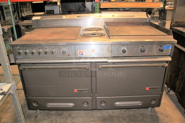 GREAT FIND! Garland Commercial Stainless Steel Electric Double Oven With Griddles And Two Burners. 60x31.5x43