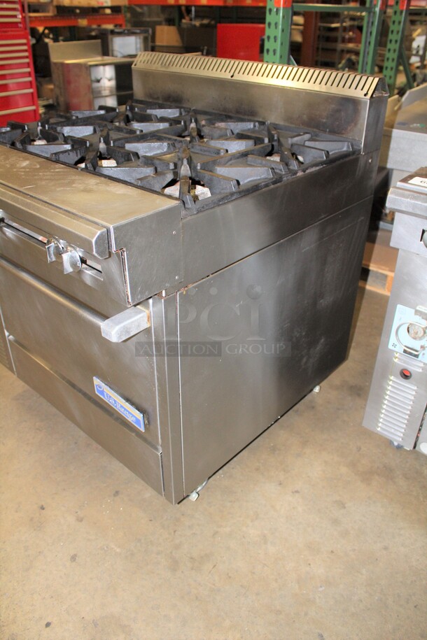 AMAZING! US Range Commercial Stainless Steel Natural Gas 6 Burner Range With Convection Oven On Commercial Casters. 36x38x42 - Image 4 of 6