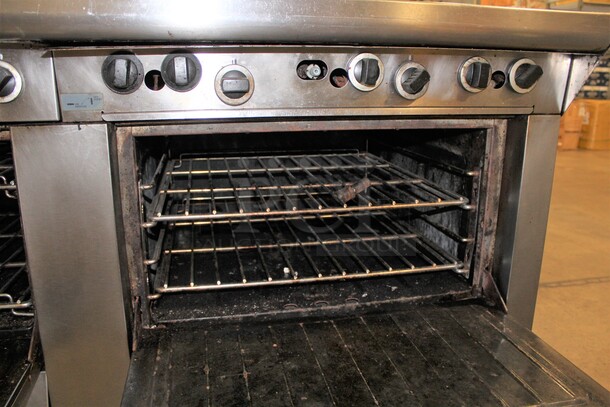 FABULOUS! Garland Commercial Stainless Steel Natural Gas 6 Burner Range With Double Ovens, Griddle And Salamander/Broiler/Cheese Melter. 85x38x67.5 - Image 2 of 11