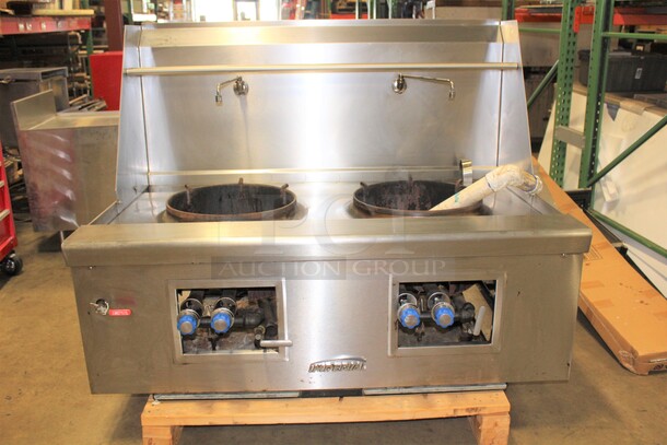 FANTASTIC! Imperial Model ICRA-2 Commercial Stainless Steel Chinese Natural Gas 2 Burner Wok  With Water Cooled Top And 4 Legs. 60x41.5x43.5