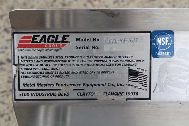 FANTASTIC! Eagle Model CDTL-48-16/3 Commerical Stainless Steel Left Side 16 Gauge Clean Dish Table Top. 48x30x11.5
 - Image 2 of 3