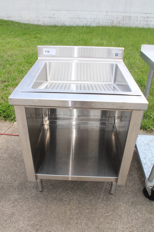 AWESOME! Atlanta Custom Fabricators Commercial Stainless Steel Freestanding Fried Food Dump Station With Under Storage. 28x30x40 - Image 1 of 7