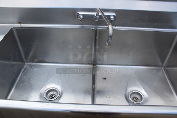 FABULOUS! Commercial Stainless Steel Two Compartment Sink With Double Drainboards And Faucet. 95.25x29.25x42.75 - Image 2 of 5
