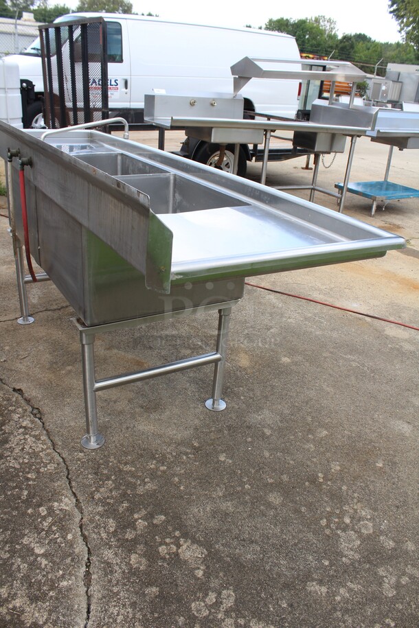 FABULOUS! Commercial Stainless Steel Two Compartment Sink With Double Drainboards And Faucet. 95.25x29.25x42.75 - Image 5 of 5