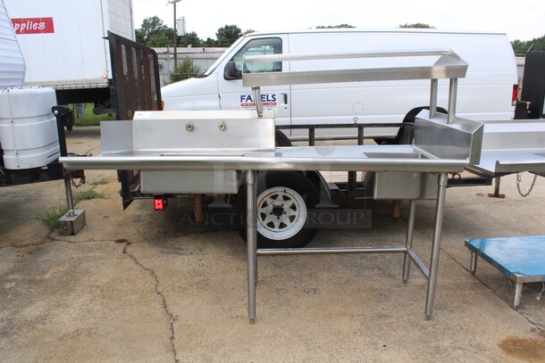 WOW! Commercial Stainless Steel Table With Sink And Drain Board Sink And Overhead Shelf. 81x36.5x59.25