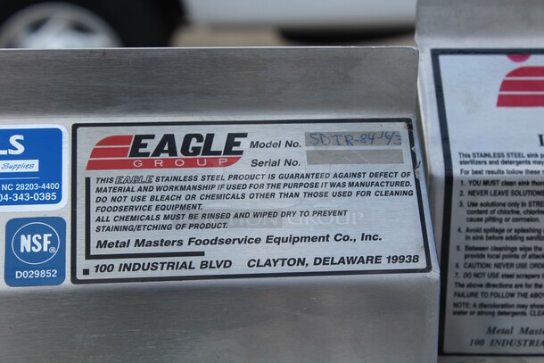 FANTASTIC! Eagle Model SDTR-84-16/3 Commercial Stainless Steel 16 Gauge Right Side Dirty Dish Table With Pre-rinse Sink, Scrap Hole Cutout  and Undershelf. 83.5x29.5x42.5 - Image 5 of 6