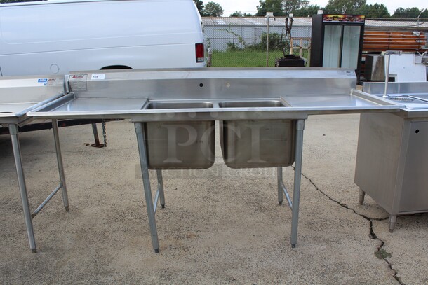 TERRIFIC! Eagle Model 314-18-2-24 Commercial Stainless Steel Two Compartment Sink With Double Drainboards. 87.5x32x43