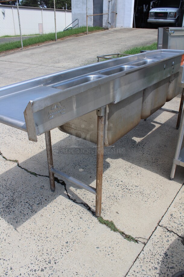 WOAH! Advance Tabco Commercial Stainless Steel 3 Compartment Sink With Double Drainboards. 114x26.5x41 - Image 6 of 8