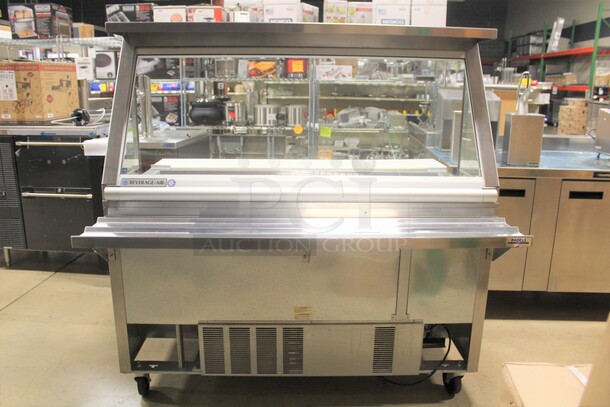 AWESOME! Beverage Air Model SPE60-24M-STL Commercial Stainless Steel Mega Top Sandwich/Salad Prep Refrigerator On Commercial Casters And Glass Top That Acts As Sneeze Guard When Open. 60x38.75x66.25 115V/60Hz. Working When Pulled!  - Image 1 of 12