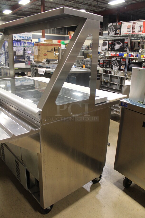 AWESOME! Beverage Air Model SPE60-24M-STL Commercial Stainless Steel Mega Top Sandwich/Salad Prep Refrigerator On Commercial Casters And Glass Top That Acts As Sneeze Guard When Open. 60x38.75x66.25 115V/60Hz. Working When Pulled!  - Image 4 of 12