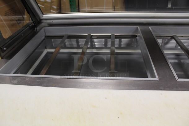 AWESOME! Beverage Air Model SPE60-24M-STL Commercial Stainless Steel Mega Top Sandwich/Salad Prep Refrigerator On Commercial Casters And Glass Top That Acts As Sneeze Guard When Open. 60x38.75x66.25 115V/60Hz. Working When Pulled!  - Image 7 of 12