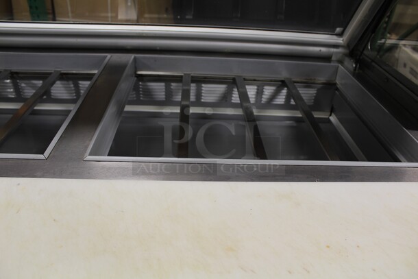 AWESOME! Beverage Air Model SPE60-24M-STL Commercial Stainless Steel Mega Top Sandwich/Salad Prep Refrigerator On Commercial Casters And Glass Top That Acts As Sneeze Guard When Open. 60x38.75x66.25 115V/60Hz. Working When Pulled!  - Image 8 of 12