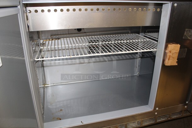 AWESOME! Beverage Air Model SPE60-24M-STL Commercial Stainless Steel Mega Top Sandwich/Salad Prep Refrigerator On Commercial Casters And Glass Top That Acts As Sneeze Guard When Open. 60x38.75x66.25 115V/60Hz. Working When Pulled!  - Image 9 of 12