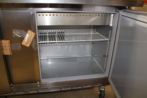 AWESOME! Beverage Air Model SPE60-24M-STL Commercial Stainless Steel Mega Top Sandwich/Salad Prep Refrigerator On Commercial Casters And Glass Top That Acts As Sneeze Guard When Open. 60x38.75x66.25 115V/60Hz. Working When Pulled!  - Image 10 of 12