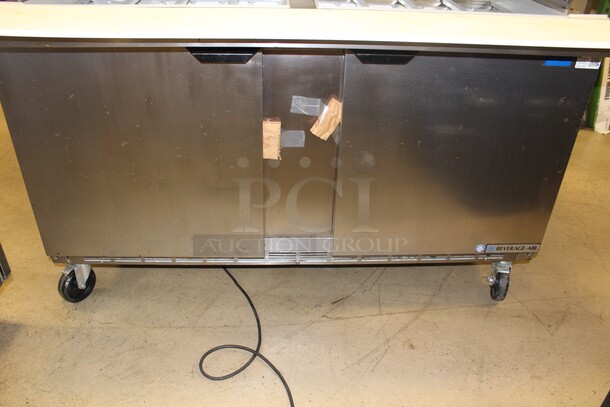 AWESOME! Beverage Air Model SPE60-24M-STL Commercial Stainless Steel Mega Top Sandwich/Salad Prep Refrigerator On Commercial Casters And Glass Top That Acts As Sneeze Guard When Open. 60x38.75x66.25 115V/60Hz. Working When Pulled!  - Image 11 of 12