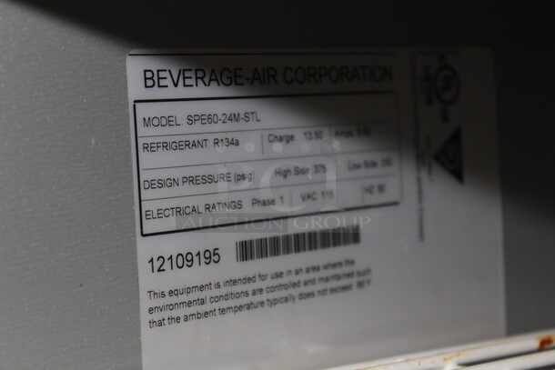 AWESOME! Beverage Air Model SPE60-24M-STL Commercial Stainless Steel Mega Top Sandwich/Salad Prep Refrigerator On Commercial Casters And Glass Top That Acts As Sneeze Guard When Open. 60x38.75x66.25 115V/60Hz. Working When Pulled!  - Image 12 of 12