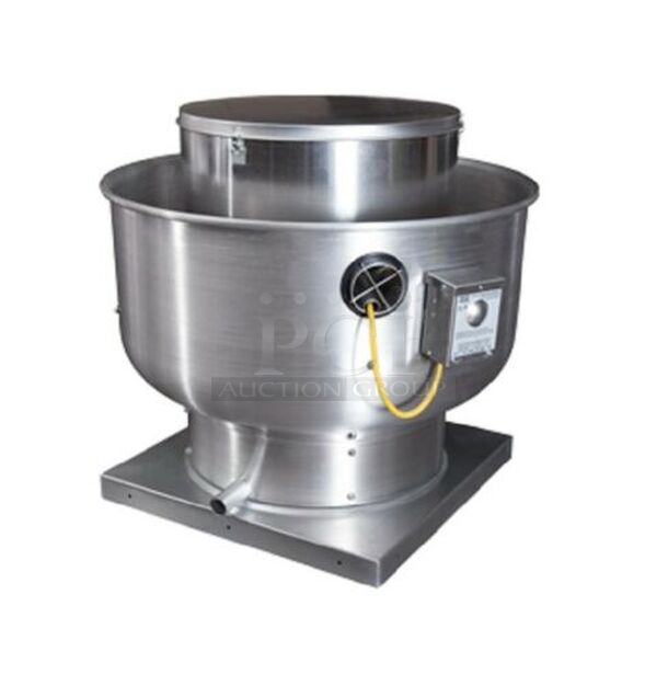 NEW IN BOX! Captiveaire Model DU30HFA Commercial Exhaust Fan. 25.5x25.5x25.25. 115V/60Hz 1 Phase. Stock Photo.  - Image 1 of 1