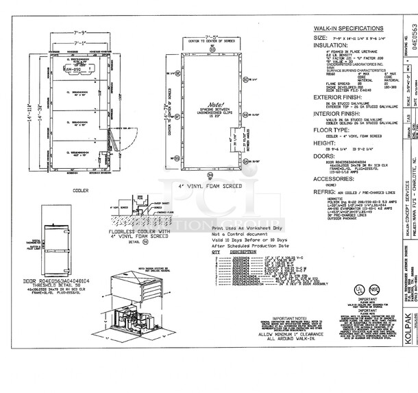 WOW! Kolpak Commercial Walk In Cooler With Condenser. 7'9x14'11"x9'6.25". Full Dimensions And Specs In Listing.  - Image 11 of 11