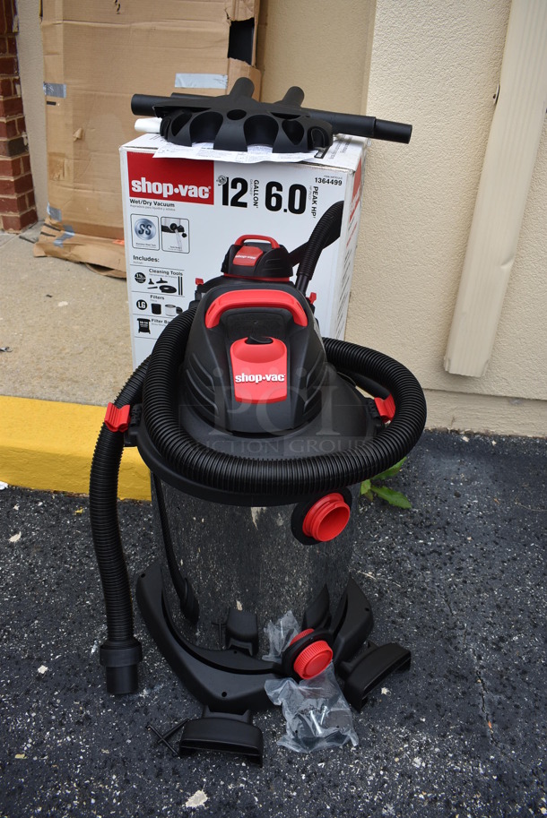 BRAND NEW SCRATCH AND DENT! Shop Vac Black, Red and Chrome Finish Wet Dry Shop Vacuum. 