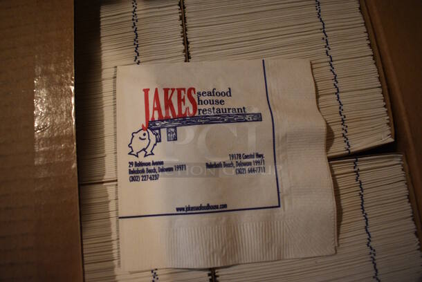 ALL ONE MONEY! Lot of 3 Boxes of Jakes Seafood Napkins! - Image 1 of 5