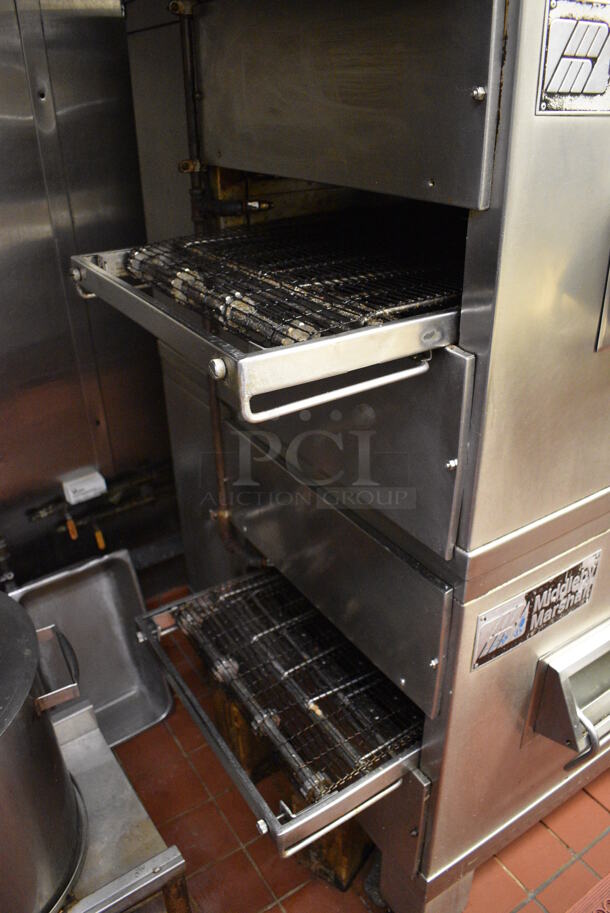 2 FANTASTIC! Middleby Marshall Stainless Steel Commercial Propane Gas Powered Conveyor Pizza Oven on Commercial Casters. This Unit Will Be Professionally Uninstalled. 68x44x71. 2 Times Your Bid! Tested and Working! - Image 2 of 8