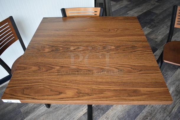 Wood Pattern Table on Black Metal Table Base. Stock Picture - Cosmetic Condition May Vary. 36x36x30 - Image 2 of 3