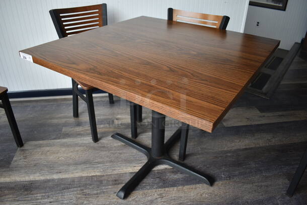 Wood Pattern Table on Black Metal Table Base. Stock Picture - Cosmetic Condition May Vary. 36x36x30 - Image 3 of 3