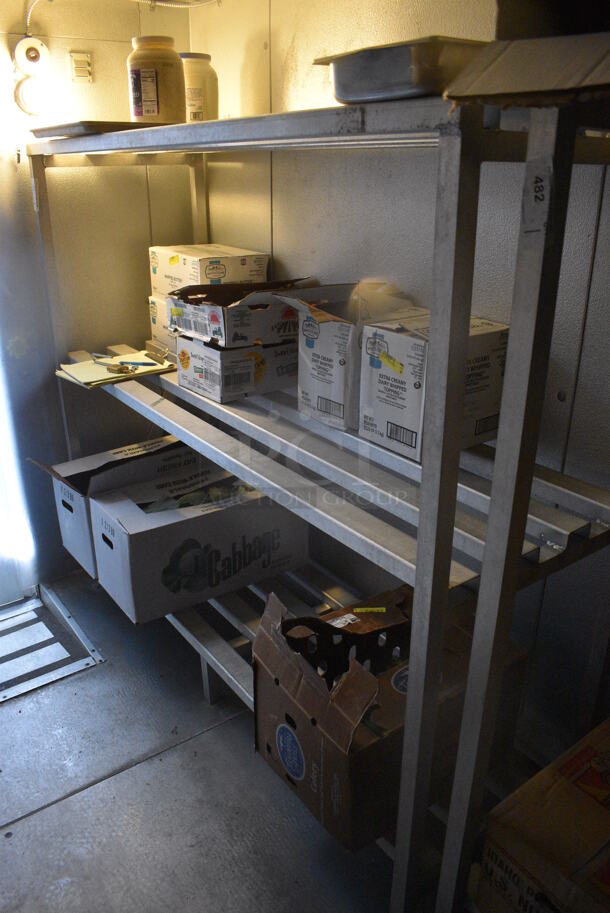 Metal 3 Tier Dunnage Style Shelving Unit. Does Not Include Contents. 72x24x64. BUYER MUST DISMANTLE. PCI CANNOT DISMANTLE FOR SHIPPING. PLEASE CONSIDER FREIGHT CHARGES.