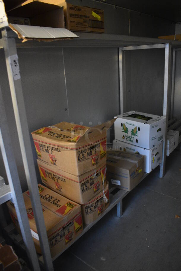 Metal 2 Tier Dunnage Style Shelving Unit. Does Not Include Contents. 72x24x64. BUYER MUST DISMANTLE. PCI CANNOT DISMANTLE FOR SHIPPING. PLEASE CONSIDER FREIGHT CHARGES. - Image 1 of 2