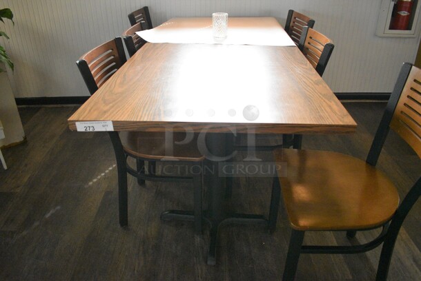 Wood Pattern Table on 2 Black Metal Table Base. 72x30x30