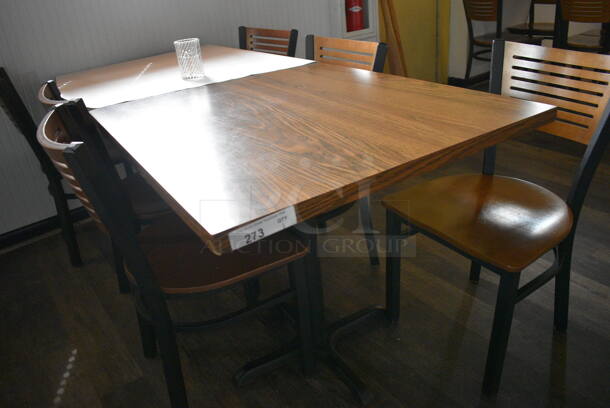 Wood Pattern Table on 2 Black Metal Table Base. 72x30x30 - Image 3 of 3