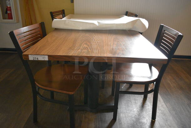 Wood Pattern Table on 2 Black Metal Table Base. 72x30x30