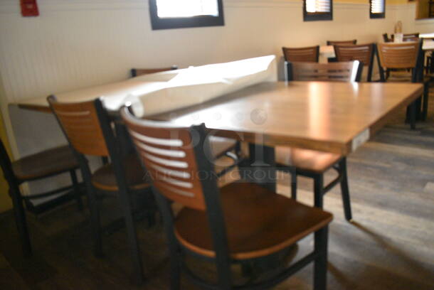 Wood Pattern Table on 2 Black Metal Table Base. 72x30x30 - Image 2 of 3