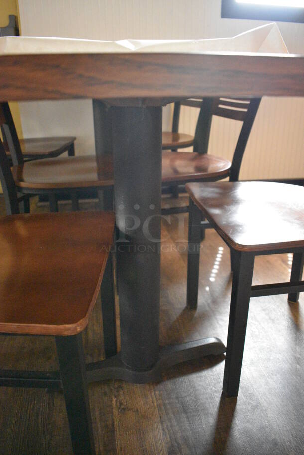 Wood Pattern Table on 2 Black Metal Table Base. 72x30x30 - Image 3 of 3