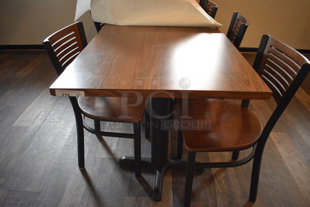 2 Wood Pattern Table on Black Metal Table Base. 72x30x30, 30x30x30. 2 Times Your Bid!