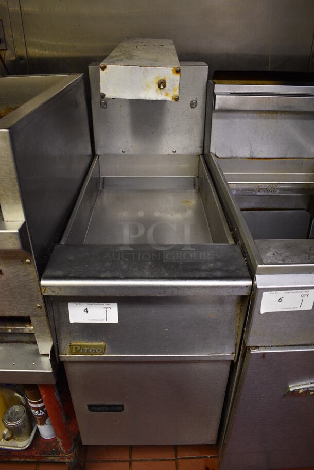 NICE! 2003 Pitco Frialator Model SG8NB14-0 Stainless Steel Commercial Fry Dumping Station w/ Warming Strip on Commercial Casters. This Unit Will Be Professionally Uninstalled. 15.5x34.5x49. Tested and Working!