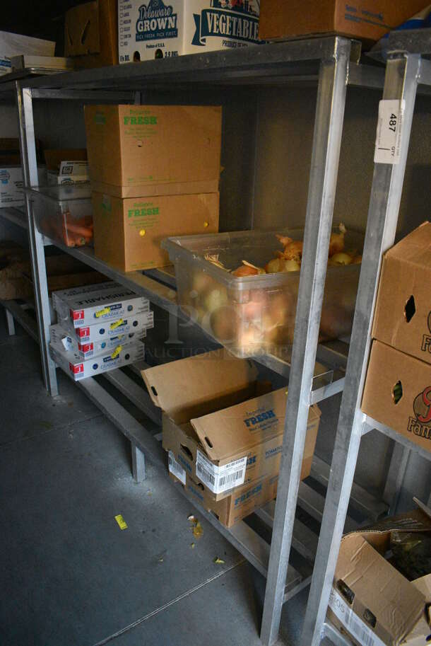 Metal 3 Tier Dunnage Style Shelving Unit. Does Not Include Contents. 72x24x64. BUYER MUST DISMANTLE. PCI CANNOT DISMANTLE FOR SHIPPING. PLEASE CONSIDER FREIGHT CHARGES.
